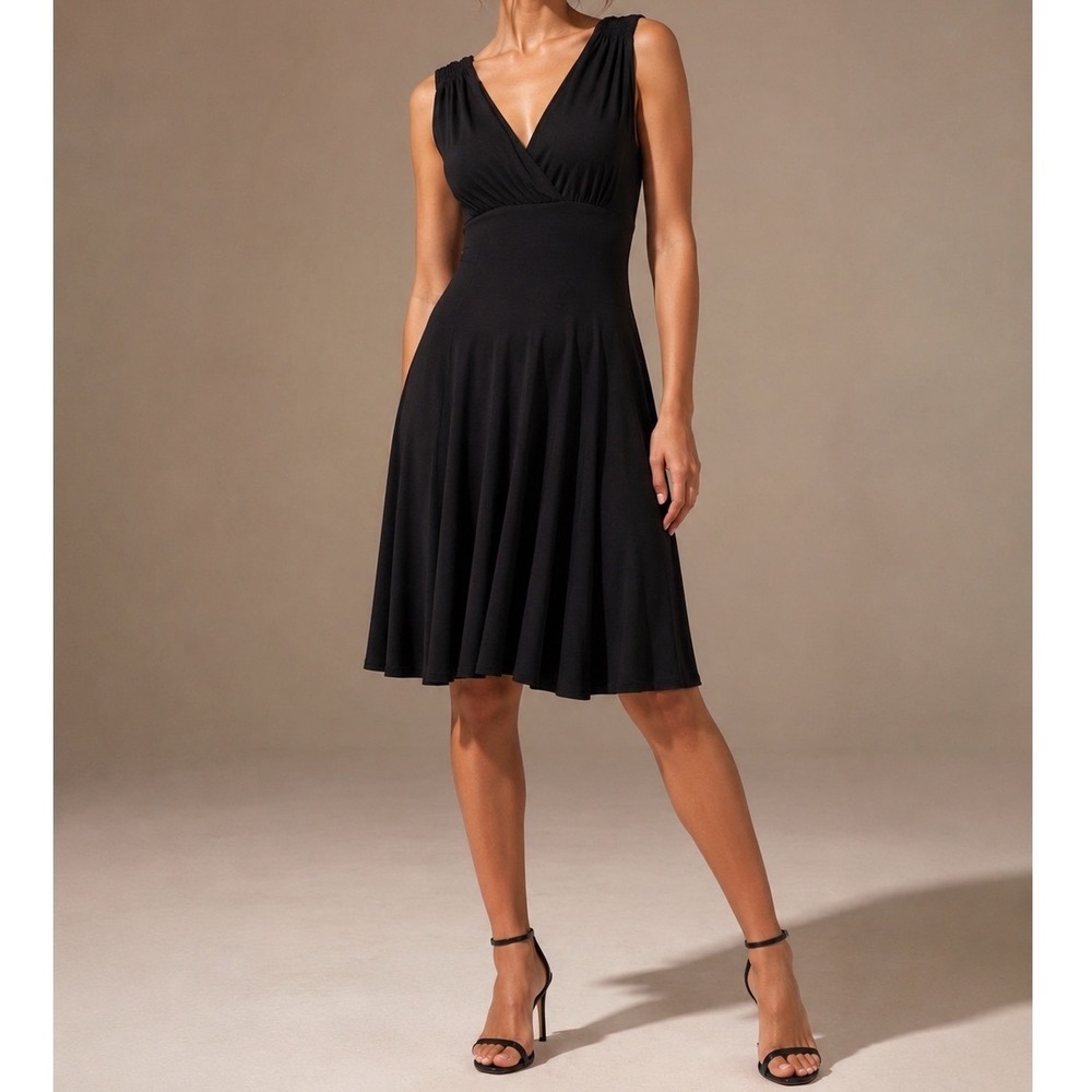 KamaliKulture by Norma Kamali Black V-Neck Flare Midi Dress Womens M